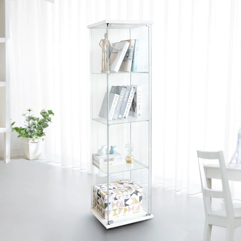 

custom.KEWAY Full Frameless Home Store Display Cabinet Aluminum Frame With Top Light Glass Tower Showcase