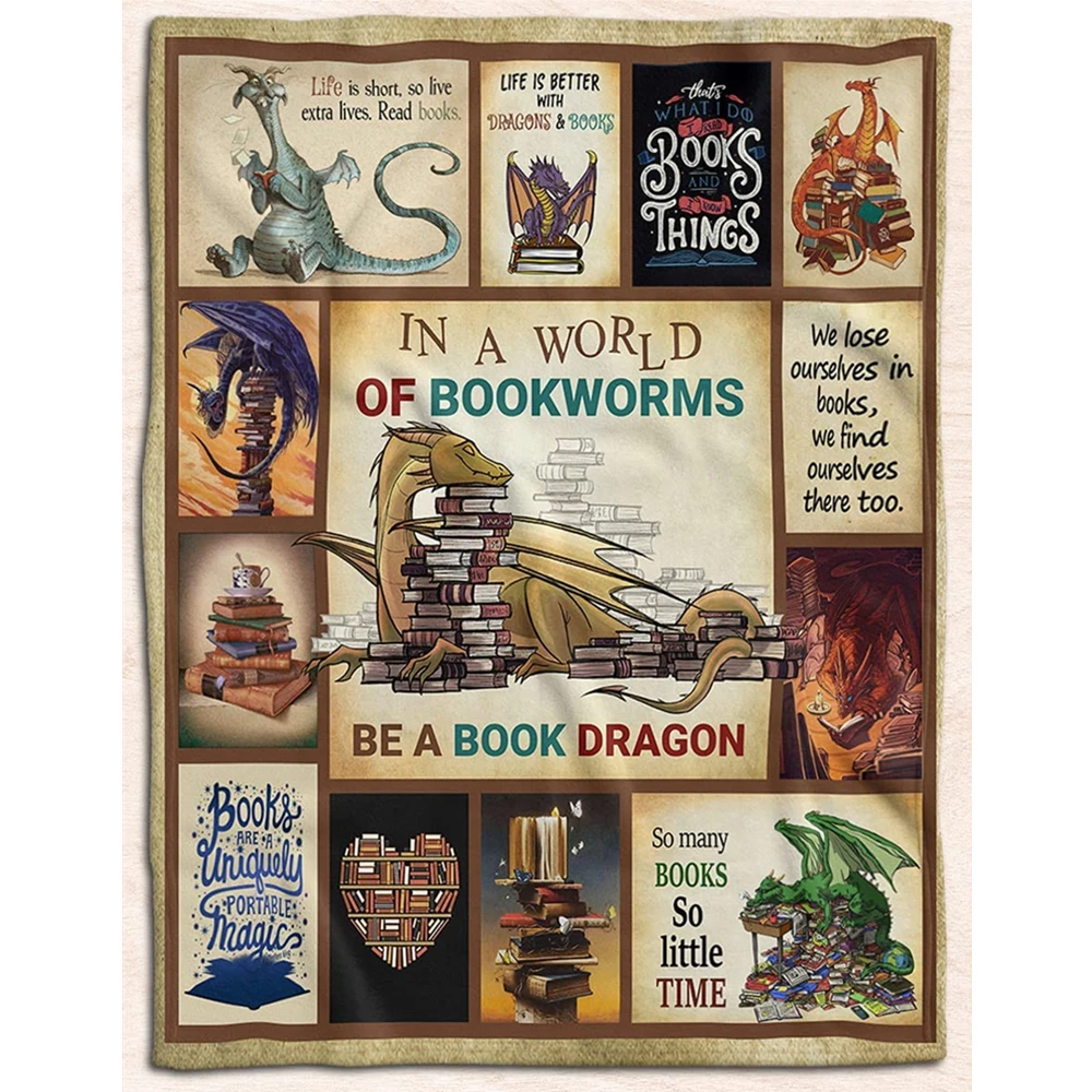 Be A Book Dragon Blanket In A World of Bookworms Dragon Blankets Warm Reading Throw Blanket Birthday Christmas Book Lovers Gifts