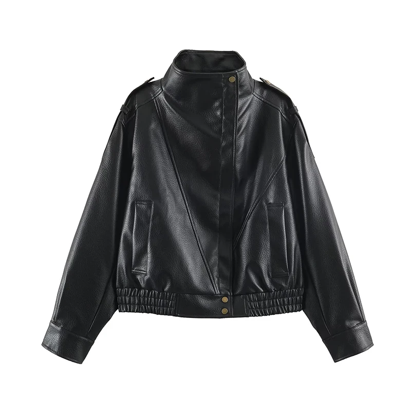 Autumn Women's Jackets 2026 New Chic Loose Short Turtleneck Warm PU Leather Jackets Street Chic Fall Women's Long-Sleeved Coats
