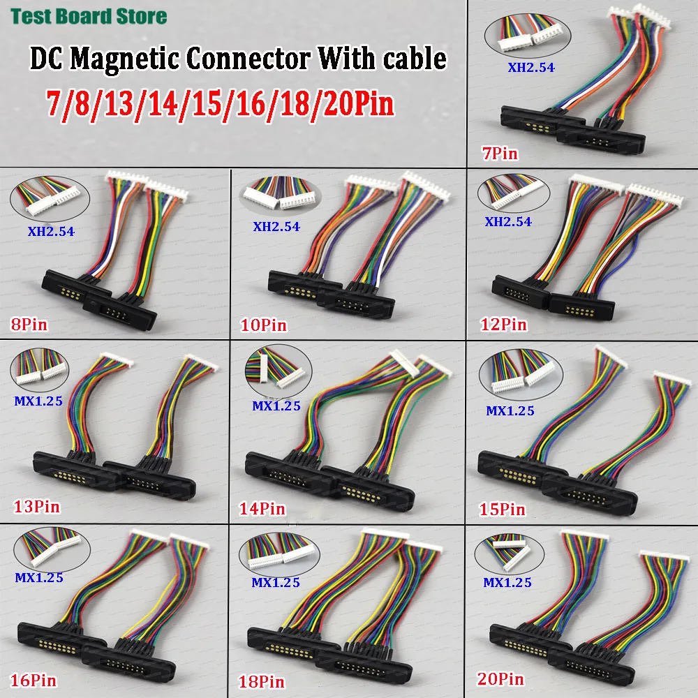 

1set 2A 7/8/10/12/13/14/15/16/18/20Pin DC Magnetic PogoPin Connector Male Female With ribbon cable Spring Loaded DC Power Socket