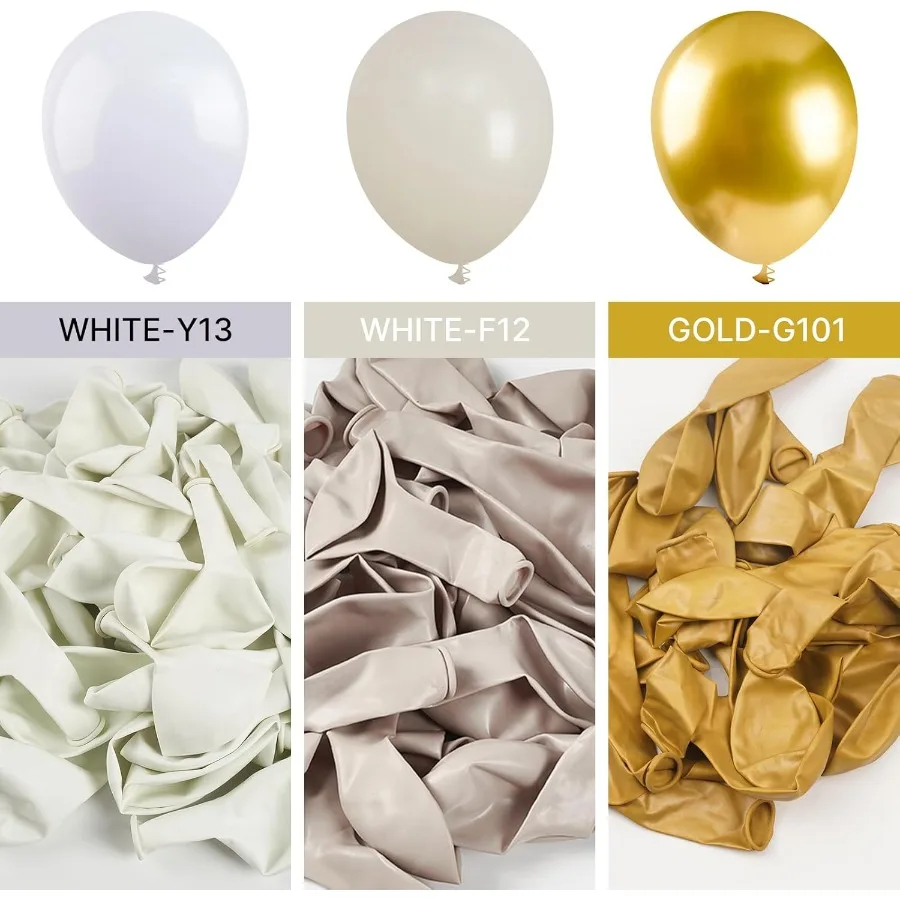 طقم قوس بالونات باللونين الأبيض والذهبي مع 178 قطعة بأحجام مختلفة بما في ذلك 18 12 10 و5 بوصة رمل أبيض معدني ذهبي #4