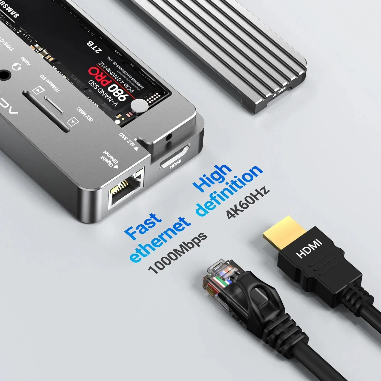 Адаптер-концентратор Acasis USB C, 10-портовый корпус NVME, USB-разветвитель, док-станция Type-C для профессиональных аксессуаров для ноутбуков