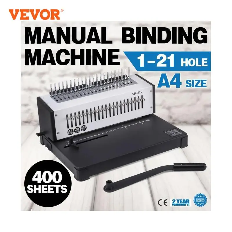 VEVOR A4 Manual Coil Binding Machine Metal Paper Binder 21 / 34 Holes 120 / 400 Sheets for Binding and Punching Books Documents