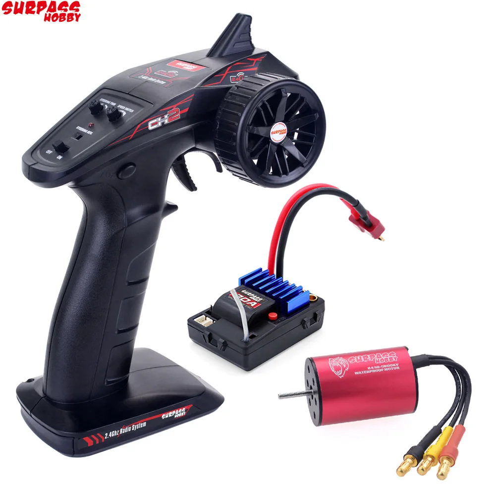 RC 2.4G CH2 Transmitter /w Receiver + Waterproof 2430 2435 2440 2838 2845 Brushless Motor +2 in 1 Esc Comb Set for RC Car Boat