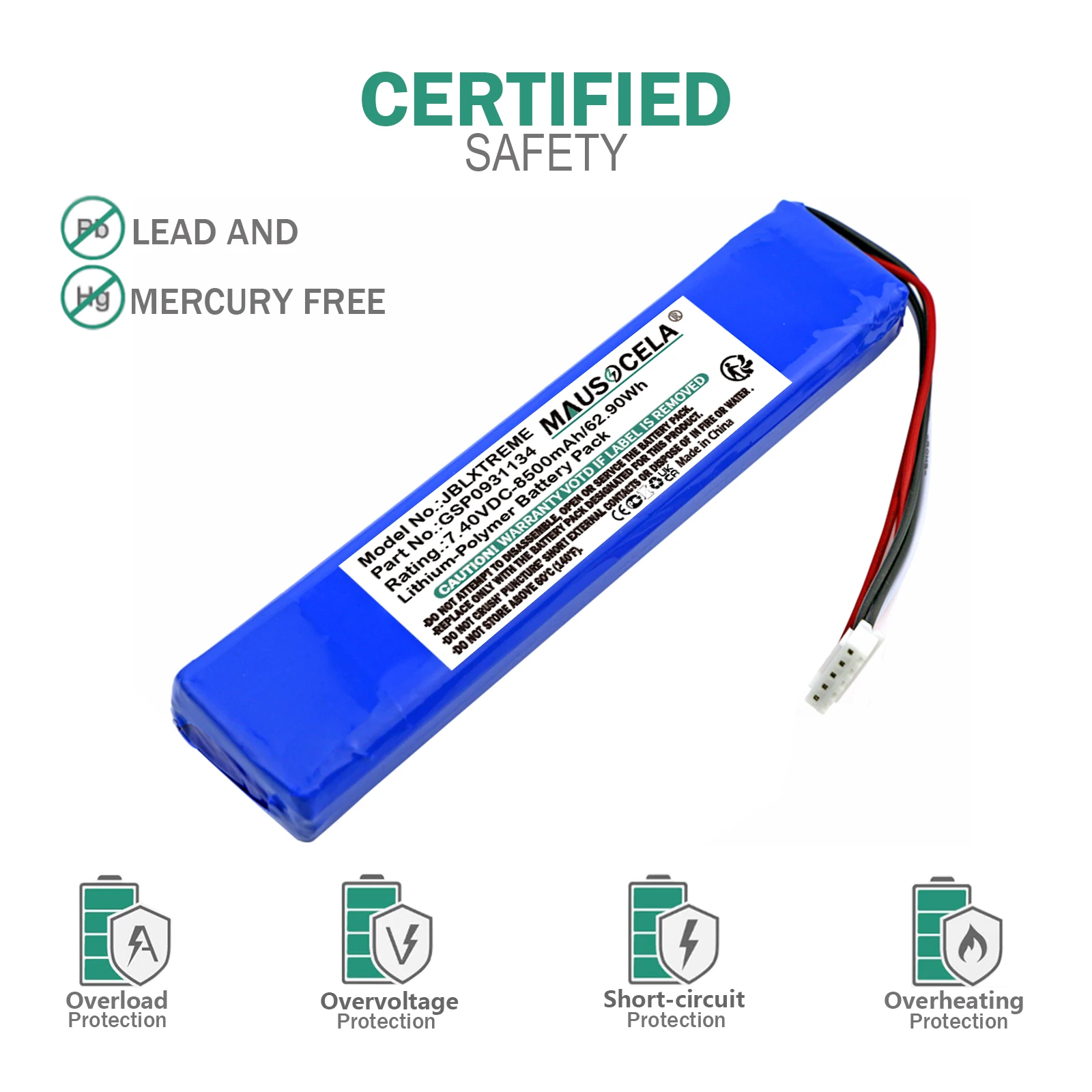 Speaker Battery For JBL:GSP0931134,Xtreme,JBLXTREME , 8500mAh / 62.90Wh , Li-Polymer , 7.40V