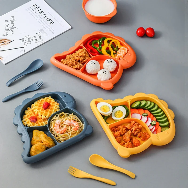 1set Baby Bowls Plates Spoons Forks Food Tableware Set Kid Dishes Dinosaur Food Feeding Bowl for Child Dinnerware Set Cute Plate