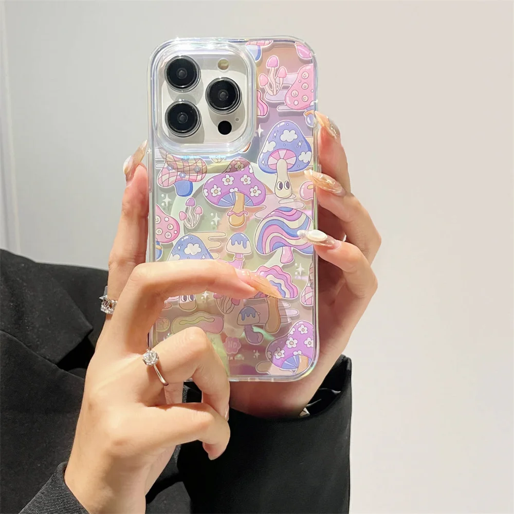 Fashionable Magnetic Aurora Colored Mushroom Phone Case For iPhone 15 14 13 12 Pro Max 11 Mag Safe Wireless Charging Clear Cover