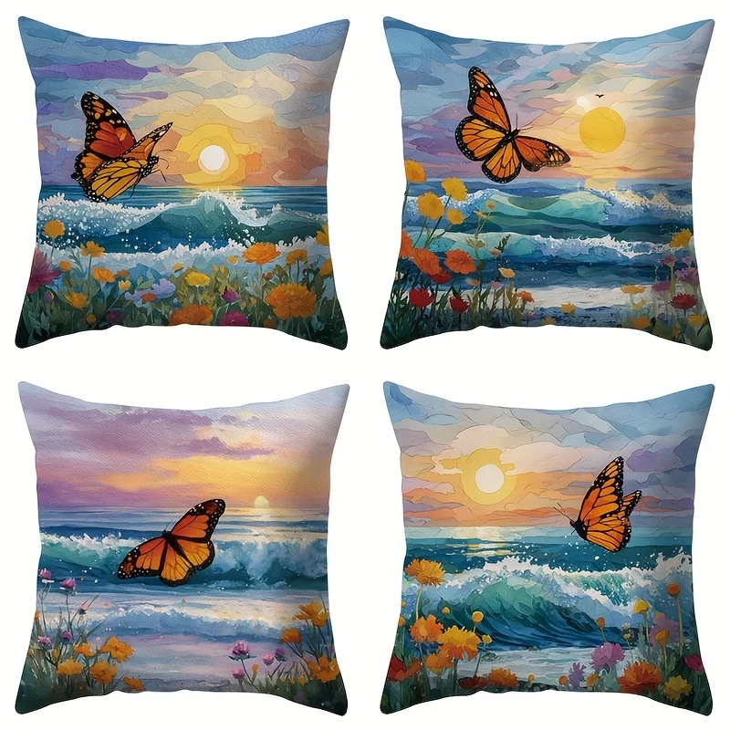 Sunshine and Butterflies Art Single-sided printing Short plush Suitable for living rooms bedrooms sofas (excluding pillow cores)