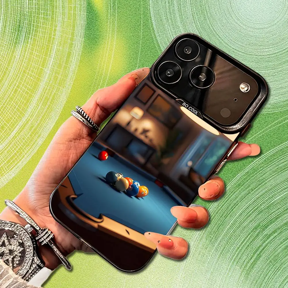 Billiards Ball Art Snooker Phone Case For iPhone 14,17,13,12,11,16,15,Mini,Pro,SE,XS,MAX,Black Matte Silicone Cover