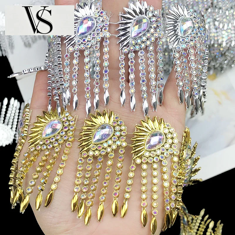 4 Yards 6.5cm Teardrop Wide Crystal Trim Chain Rhinestone Lace Fringe for Costume Dance Evening Dress Craft Embellishment