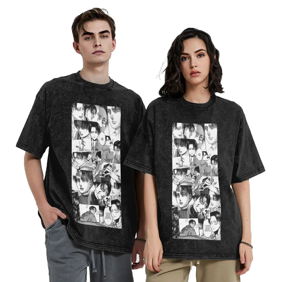 Levi Ackerman Attack On Titan Washed T Shirts Harajuku Short Sleeve Hip Hop T-Shirt Streetwear Tops Tees for Men Women