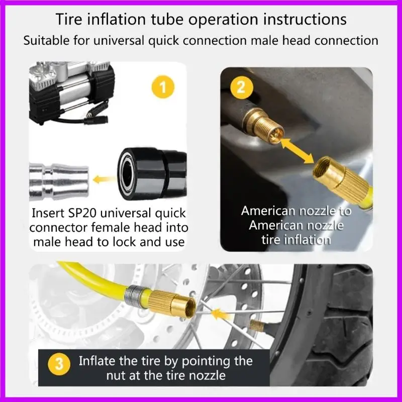 R9CC Tire Inflation Hose Universal Extension Tube Heavy Duty Air Inflator Connector
