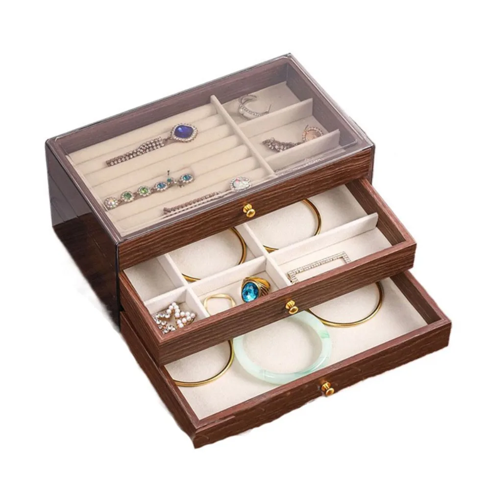 

Multi-layer Wooden Jewelry Box Transparent Window Rings Necklace Jewelry Storage Case Organizer Bracelet Earrings