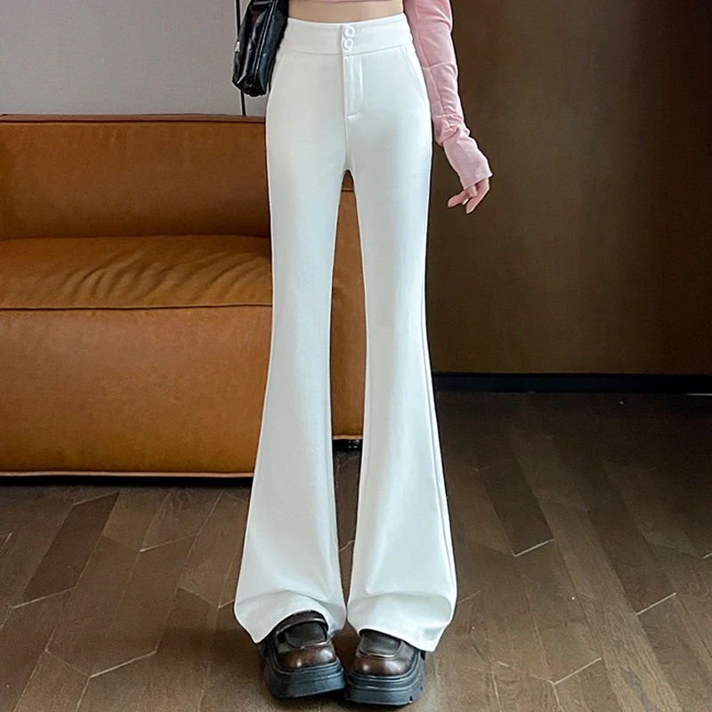 

Elegant Office Lady Fashion High Waist Flare Pants New Korean Style Slim Women Solid Casual Suits Trousers Stretch Pantalones