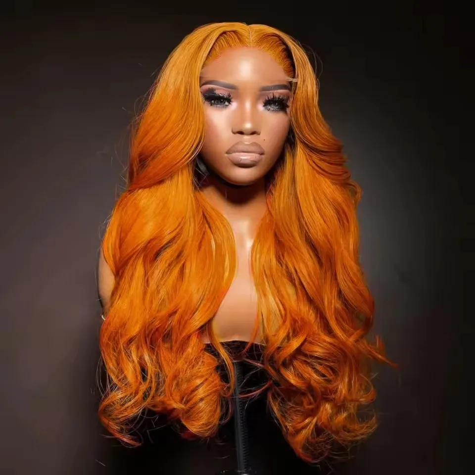 13X4 الباروكات الاصطناعية البرتقال الجسم موجة الدانتيل الجبهة الباروكات هالوين الملونة للنساء HD الدانتيل الشفاف شعر مستعار أمامي