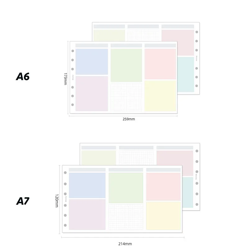 Fromthenon Practical Hand Ledger Loose Leaf Paper A6A7 Multifunctional Color Block Three Fold Replacement Core Inner Page