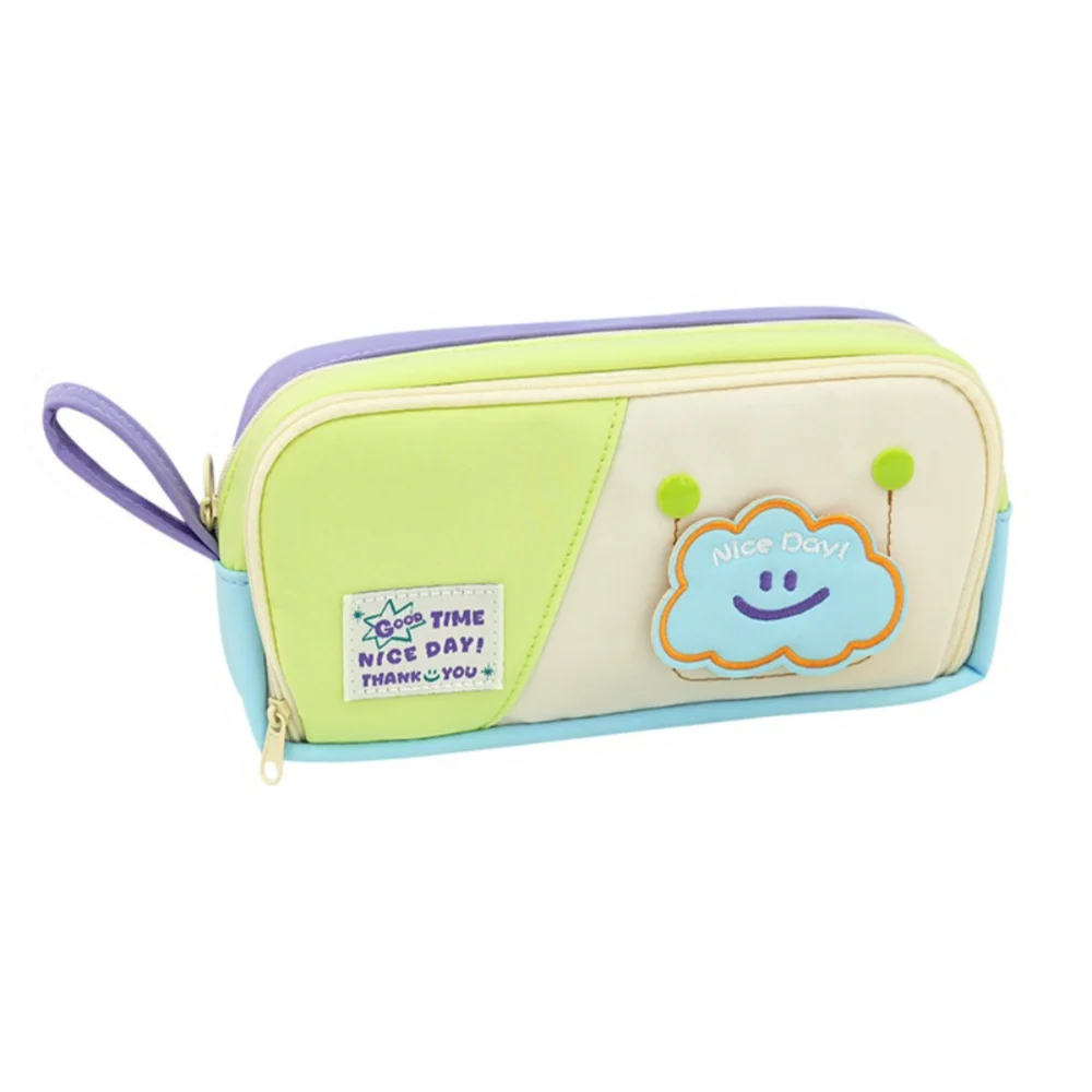 

Macaron Embroidered Patch Pen Case Hand-held Desktop Storage Large Capacity Pencil Bag Kawaii Korea Stationery Organizer