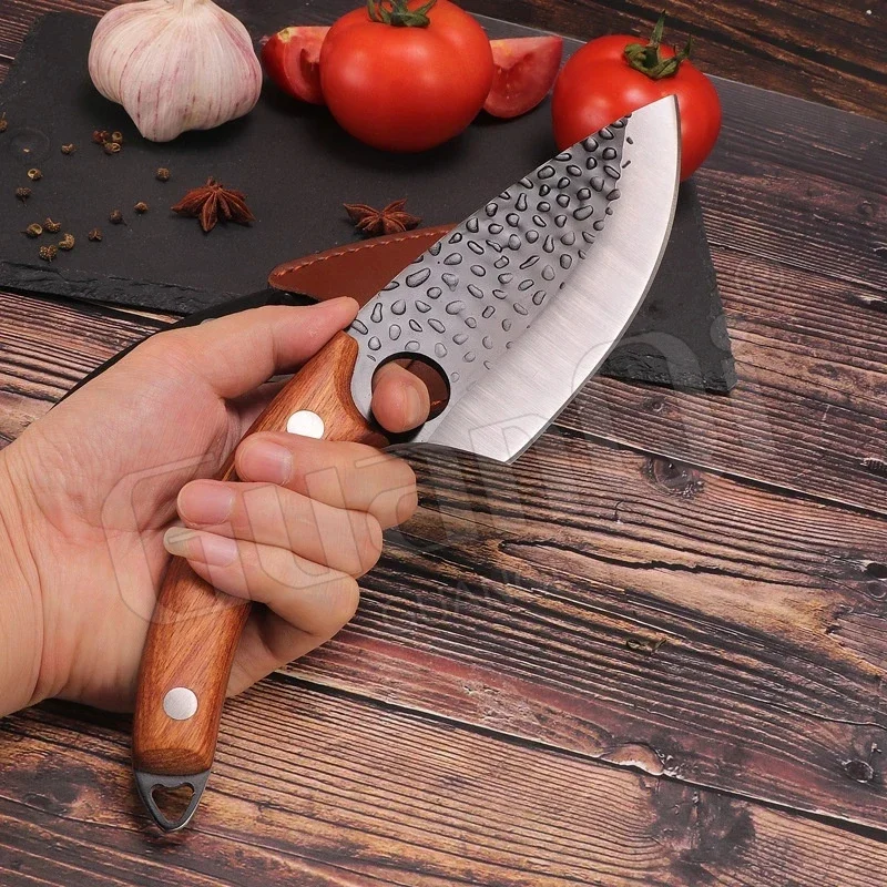 Forged Slaughter Boning Knife Stainless Steel Hammer Pattern Meat Cleaver Butcher Knife Slicing Knife Outdoor Cooking Tools