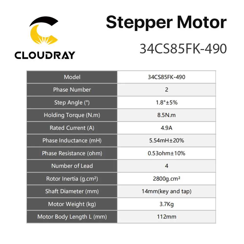 Imagem -05 - Cloudray-nema 34 Kit de Motores de Passo Open Loop Elevado Binário Gravação Cnc Fresadora 85 N.m 49a 112 mm