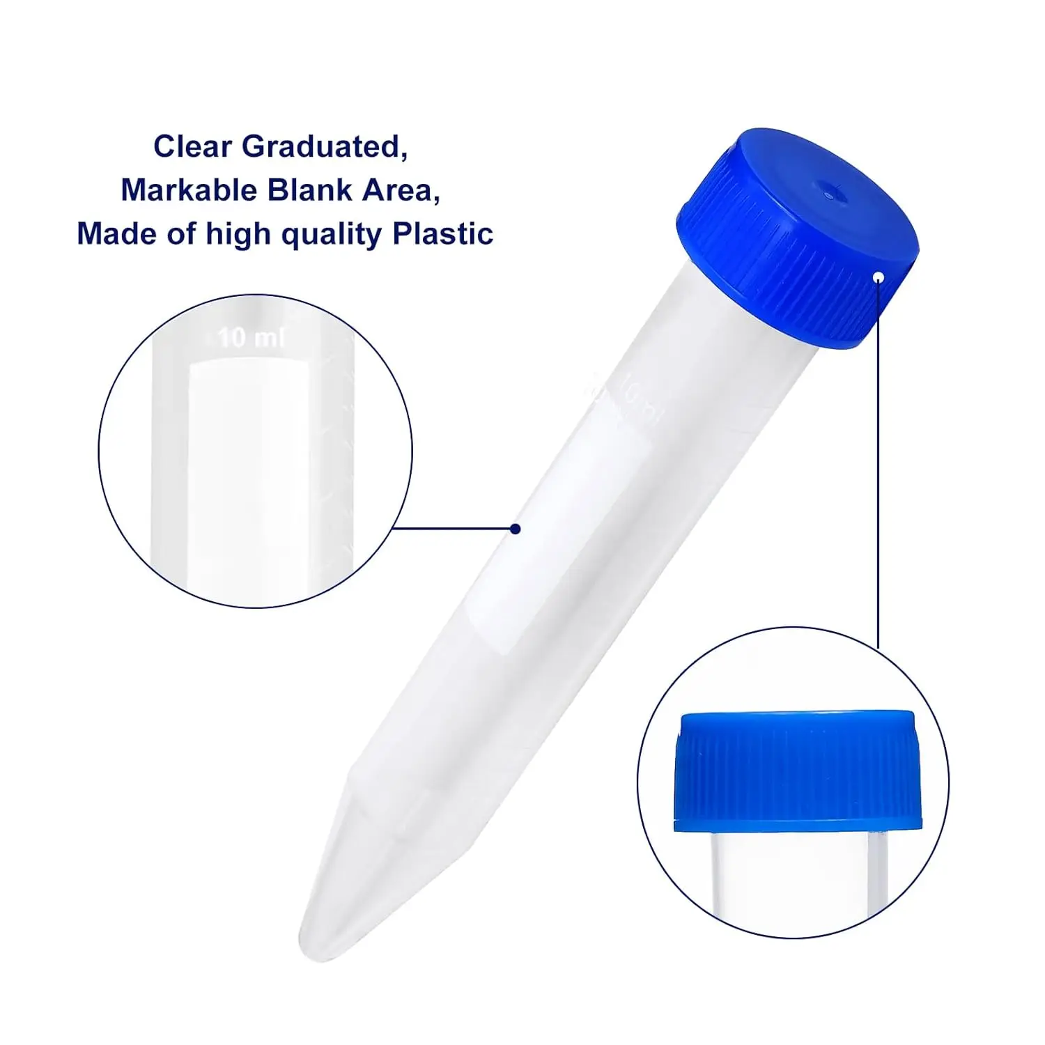 10mL Centrifuge Tubes, Plastic Conical Tubes，Leak-Proof Screw Caps(Blue/orange), Plastic Container with Write Marks,Pack of 20