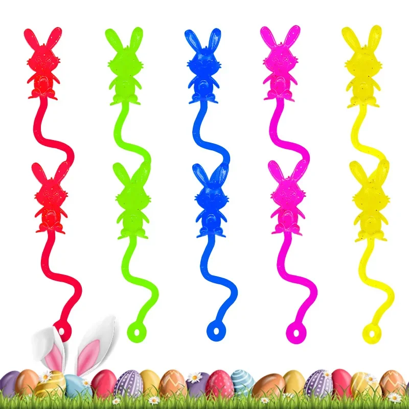 Colorful Sticky Hands Toys for Children Soft Elastic TPR Bunny Design Fun Stretchy Playset for Easter Party Creative Kids Gift