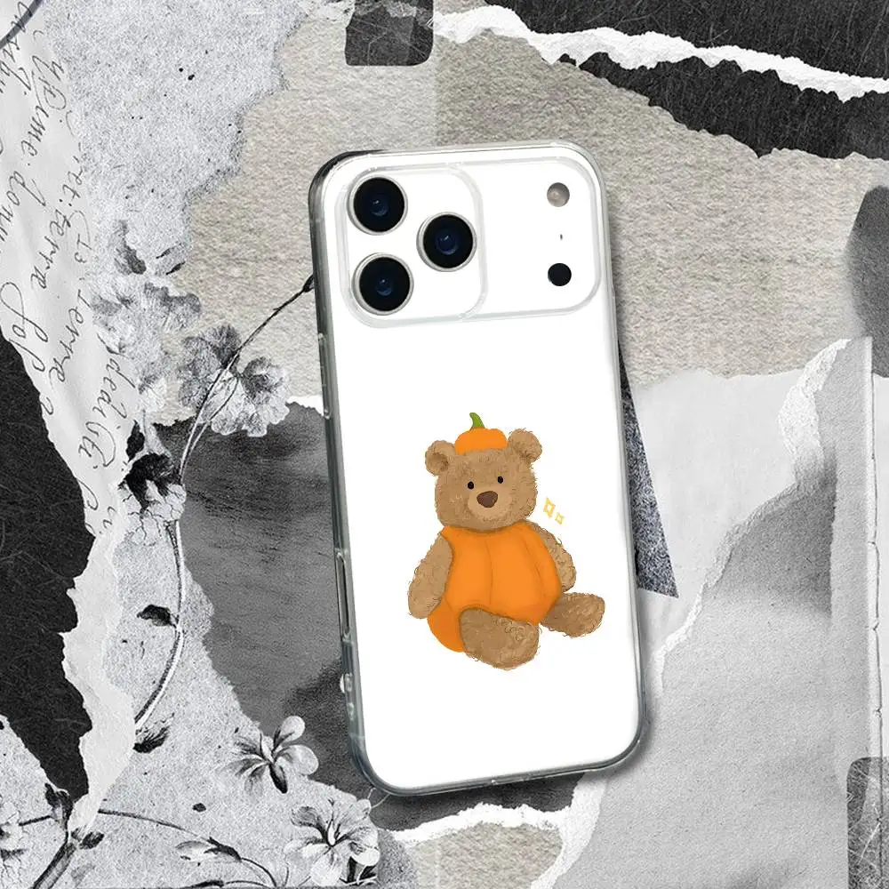 Custodia per telefono Halloween Cute Pumpkins Bear per iPhone 17,16,15,14,13,12,11 Pro,Max,Plus,X,XS,XR,SE4,E Mini Cover morbida trasparente