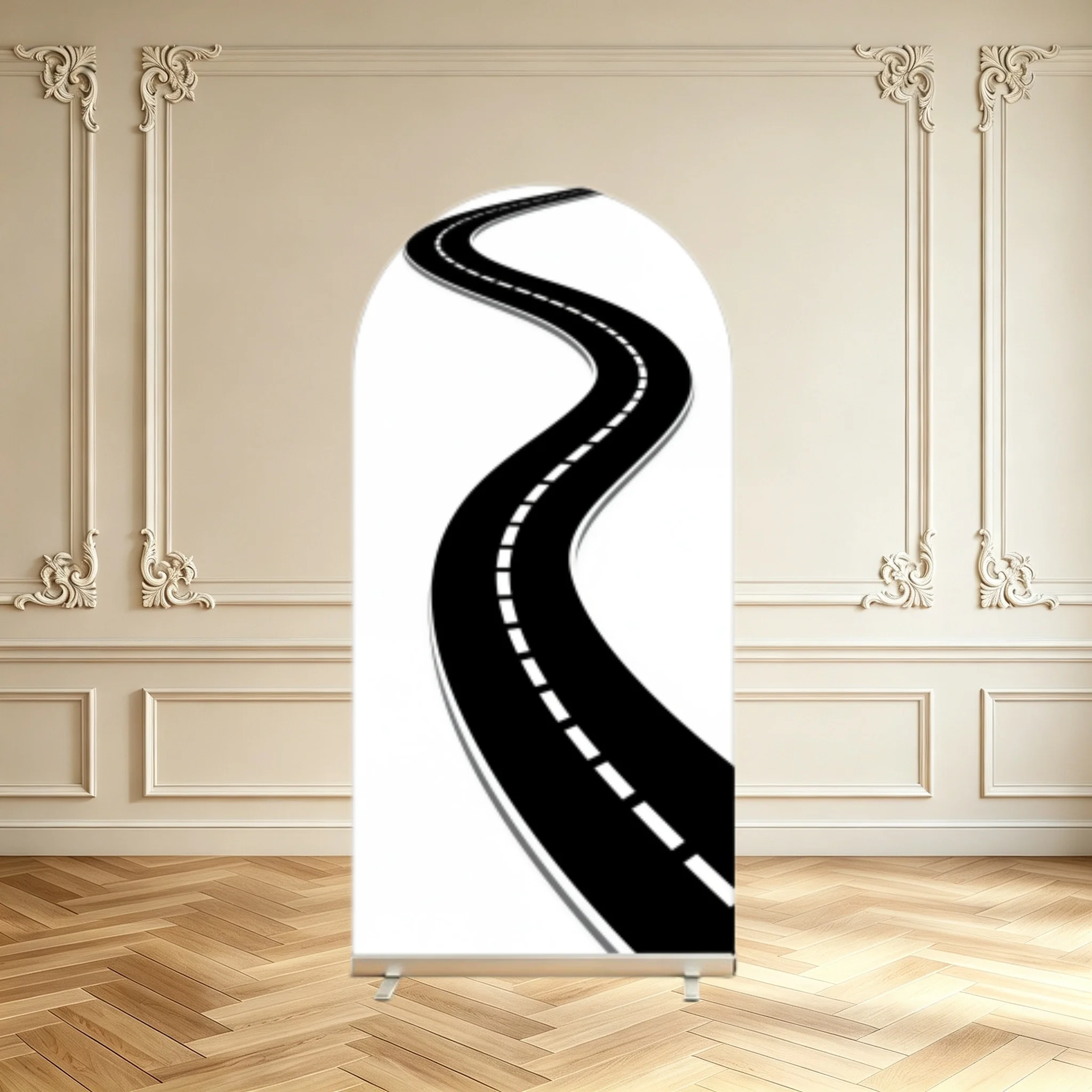 Fast One Boy Birthday Arch Backdrop Cover Black White Race Track Checkered Flag Race Car Theme Party Double Sided Arch Covers
