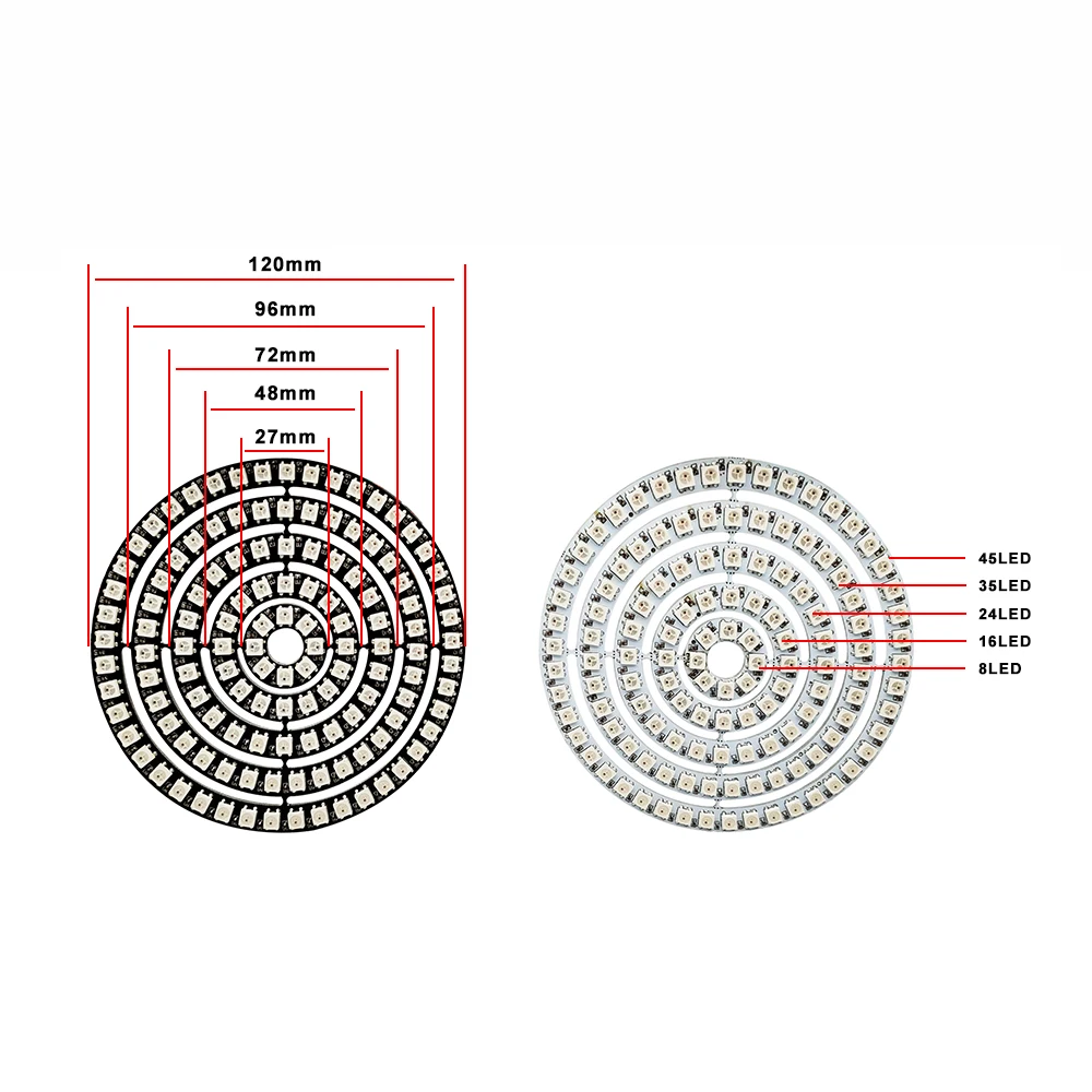 DC5V Led Ring WS2812B Individually Addressable 3Pin Built-in IC 5050 RGB Circle Module Full Color Light 8/16/24/35/45/60/93Pixel