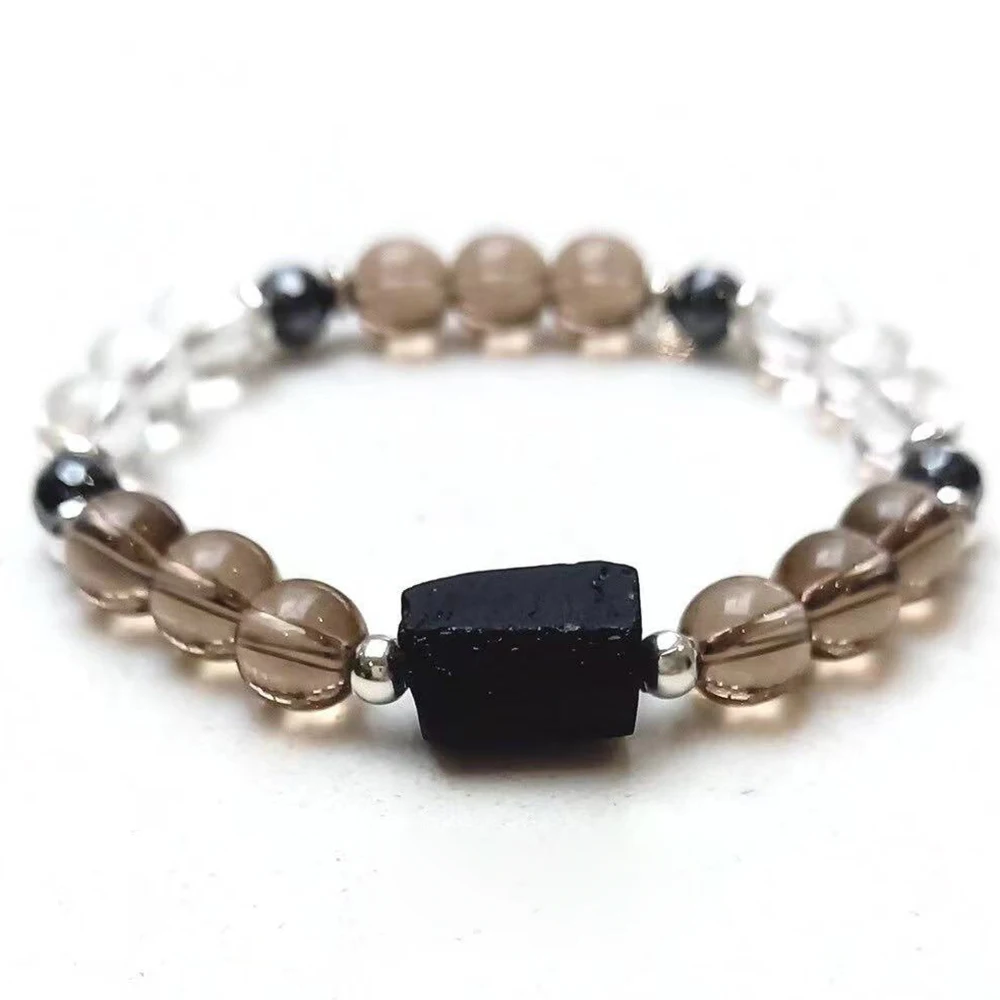 MG2121 New Design Raw Black Tourmaline Smoky Quartz Bracelet Clear Quartz Hematite Gemstones Beaded Mala