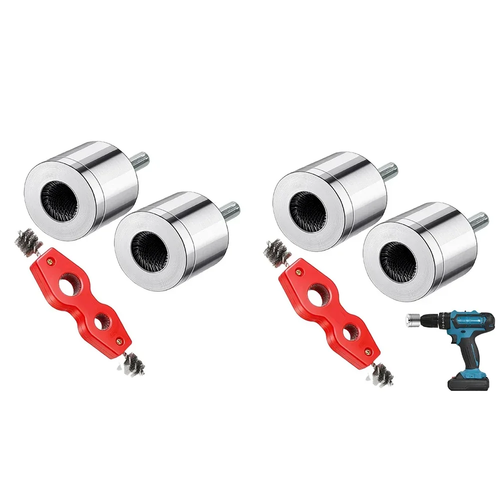 

2X 4-in-1 Battery Brush Double Head+ 2X Pipe Cleaner 15MM+ 2X Pipe Cleaner 22MM Copper Pipe Cleaner For Drill Plumbing Cleaning
