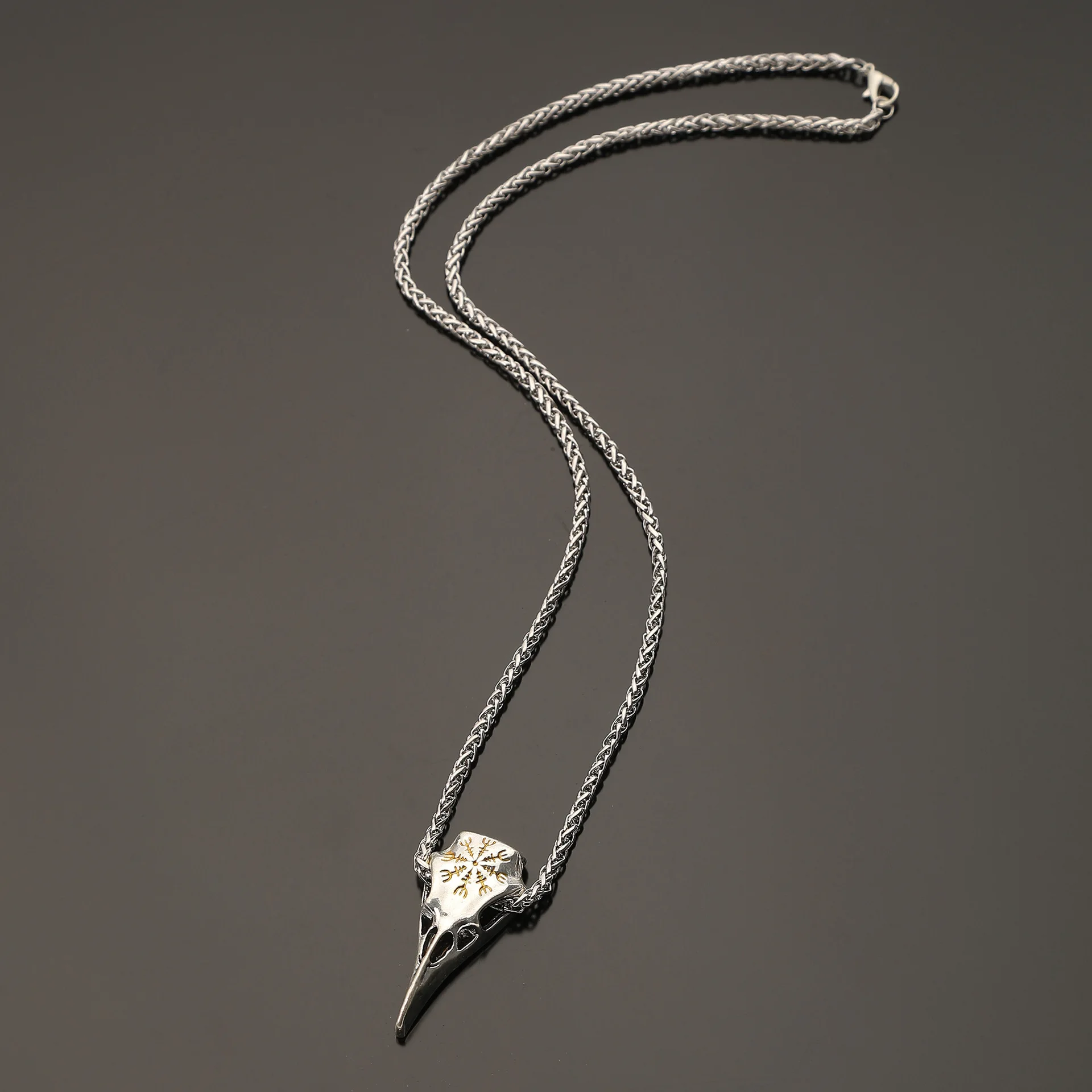 Nordic Crow Skull Pendant Necklace, Retro Animal Jewelry for Men, Lucky Amulet Gift, Viking Style