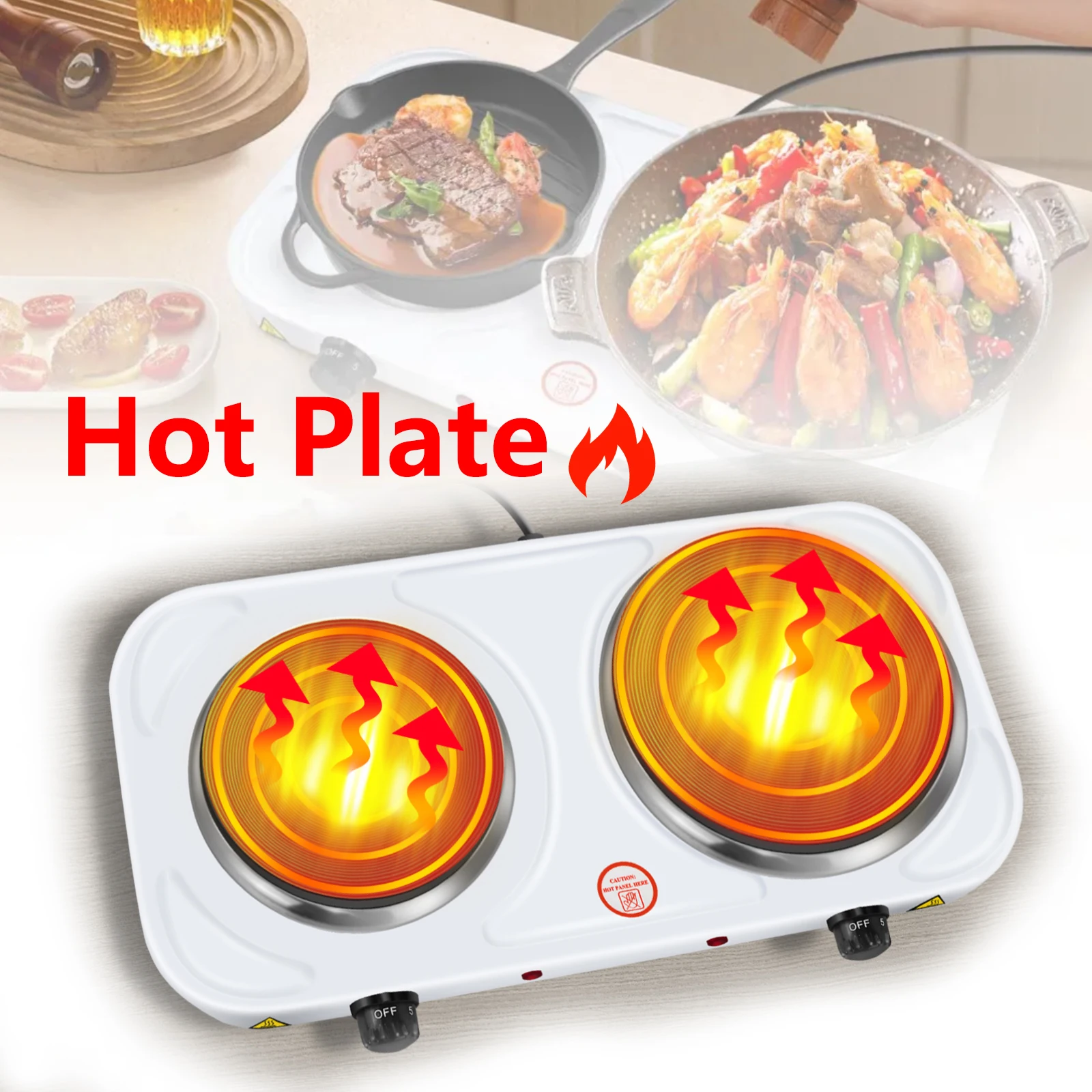 Tragbarer elektrischer Doppelherd, 1500 W, elektrischer Kochplatten-Kochherd mit Temperaturregelung, zum Kochen von Wasser und Kochen