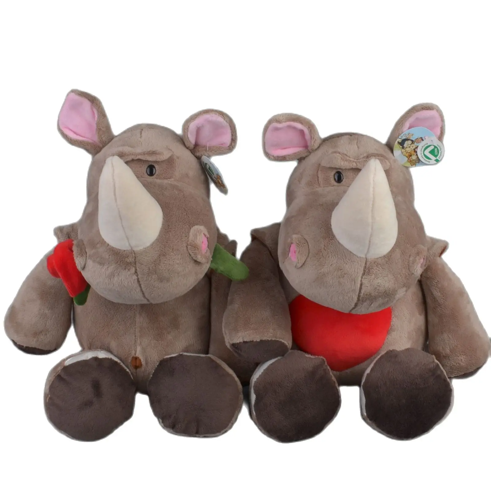 40cm Rhinoceros plush toy of lovers style love roses Land tank big belly with a big heart Baby comfort doll Christmas present