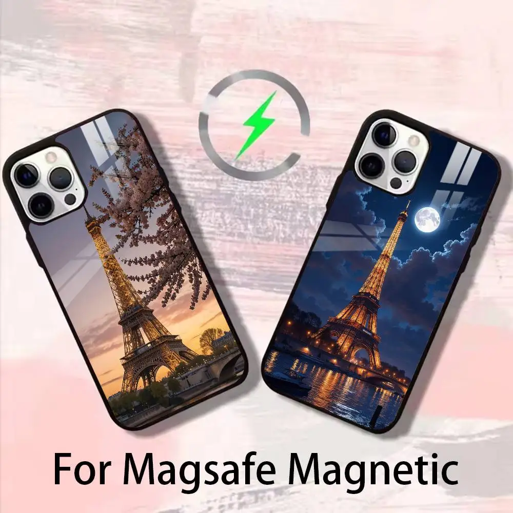 

France Eiffel Tower In Paris Phone Case For iPhone 17 16 15 14 13 12 Pro Max Plus for Magsafe Mirror Wireless Magnetic Cover