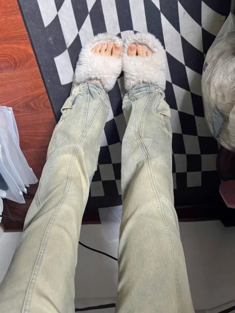 American Retro Jeans Women Vintage Fashion Cozy All-match Full Length Casual Denim Spring Fall Pockets Fashion Y2k Street Style