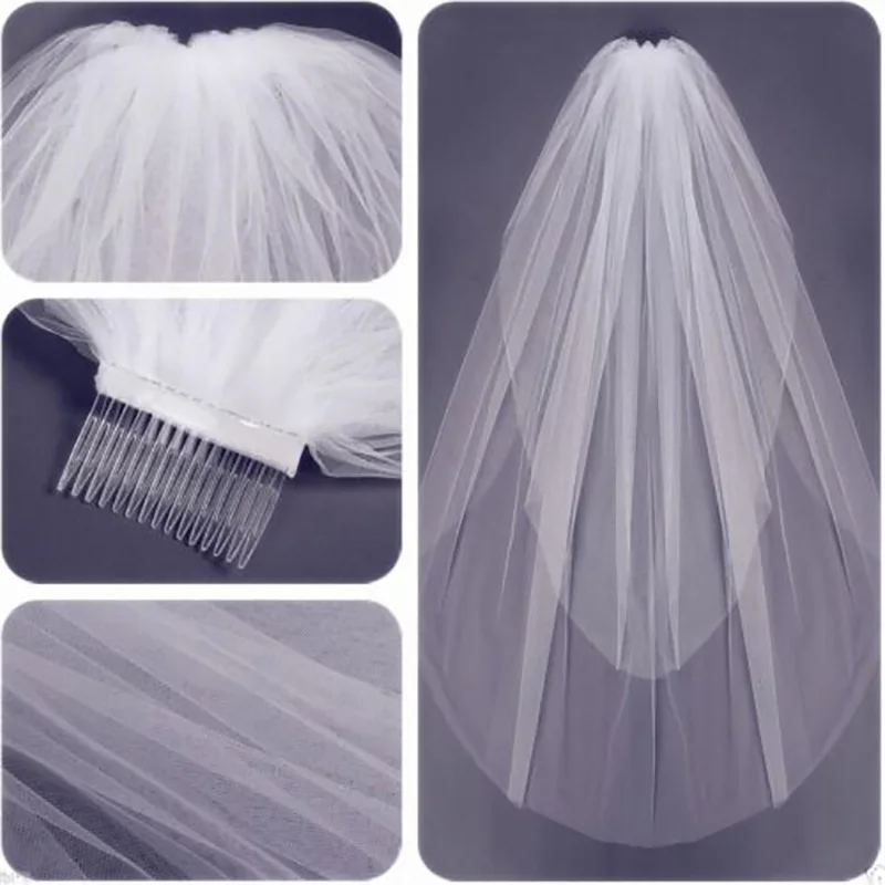 Lady Ivory Bride Hen\'s Night Prop Wedding Hair Head Comb Simple Plain Yarn 2 Layers Bridal Veil