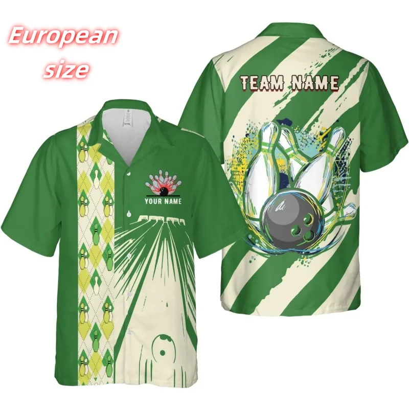 Bowling Ball Pattern Hawaiian Shirt For Men Colorful Customized 3D Printed Aloha Shirts Summer Loose Tops Blouses Short Sleeves