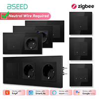 BSEED Zigbee 1/2/3Gang Smart Click Light Switches 1/2/3Way Tuya Smart Life Alexa Compatible Plus EU Power Sockets Glass Panels