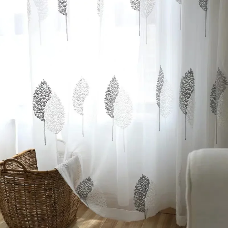 1PC Tree White Sheer Tulle Curtains for Living Room Balcony Bedroom Translucent Modern Embroidered Curtain Gauze Window Screen