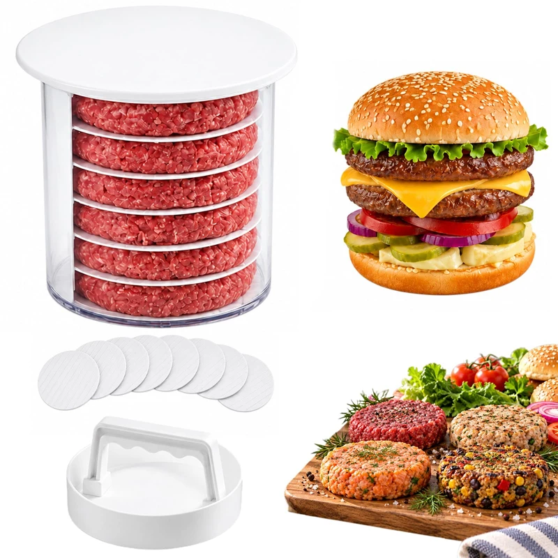 Circular Multi-layer Beef Patty Press Mold Stackable Hamburger Mold With Partition Gasket Household Manual Kitchen Utensil Set