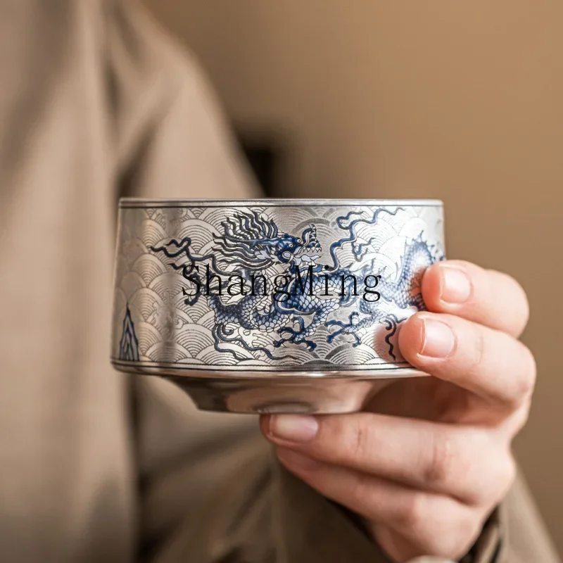 CLL Gilded Silver Blue Pattern Master Cup Household Drinking Tea Cup Large Capacity High-grade Ceramic Kung Fu Tea Set