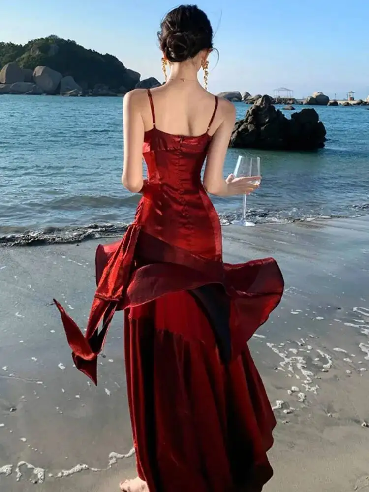 ชุดเดรสผู้หญิงแบบมีระบายหรูหรา สายเดี่ยวเซ็กซี่ สำหรับงานเลี้ยงตอนเย็น งานวันเกิด งานแต่งงาน งานพรอม ชุดราตรียาว เสื้อผ้าผู้หญิง