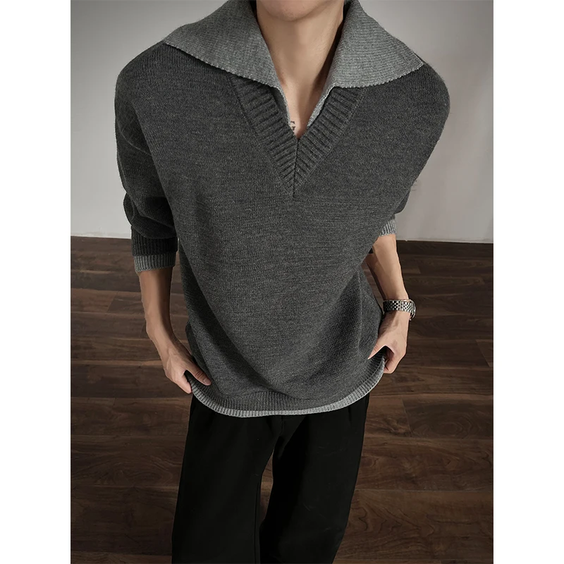 الشتاء سترة برقبة على شكل v الرجال الدافئة موضة عادية الأسود بلوفر مغزول الرجال الكورية فضفاضة طويلة الأكمام سترة رجالي البلوز الملابس