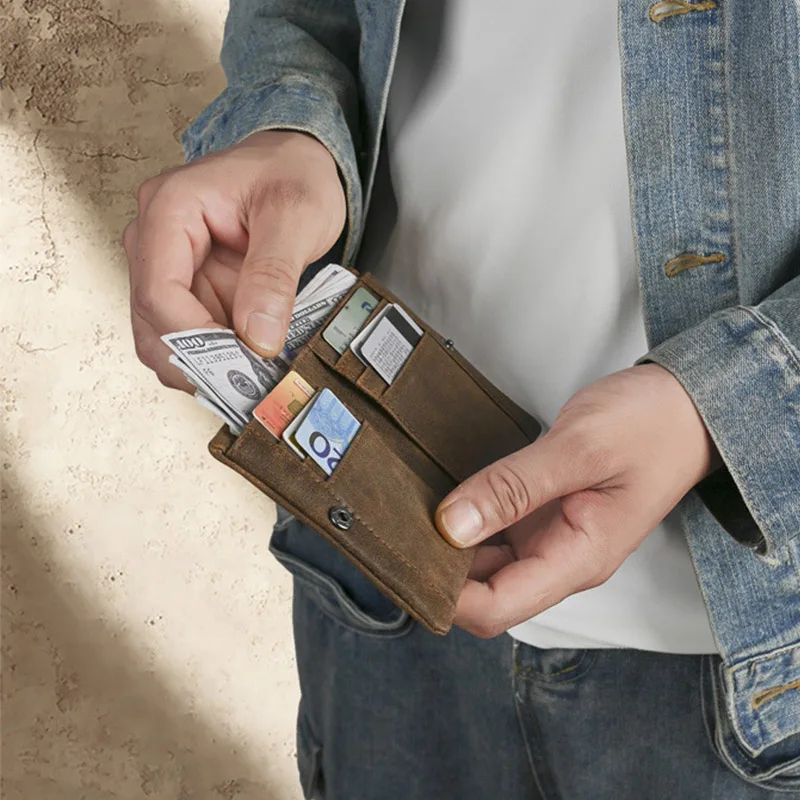 Зажим для денег из натуральной кожи, кошелек для монет, держатель для карт, винтажная сумка, мужской органайзер для билетов, мини-складные кошельки
