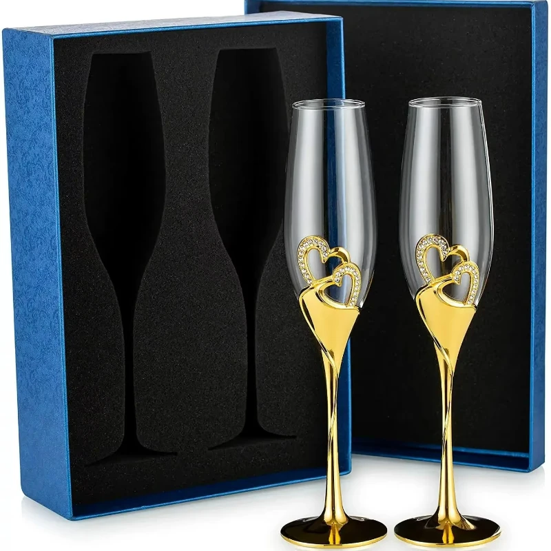 Crystal Toasting Glasses for Couple Bride and Groom Wedding Champagne Flutes Wine Cups for Wedding Engagement Anniversary