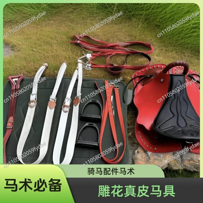 New horseback saddle full set of harnesses cowhide tourist saddle knight equestrian supplies