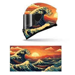 Japanse Giant Tsunami Wave Full Helmet Wrap Sticker Motorcycle Helmet Racing Graphic Decal Vinyl Wrap Helmet Decor Sticker