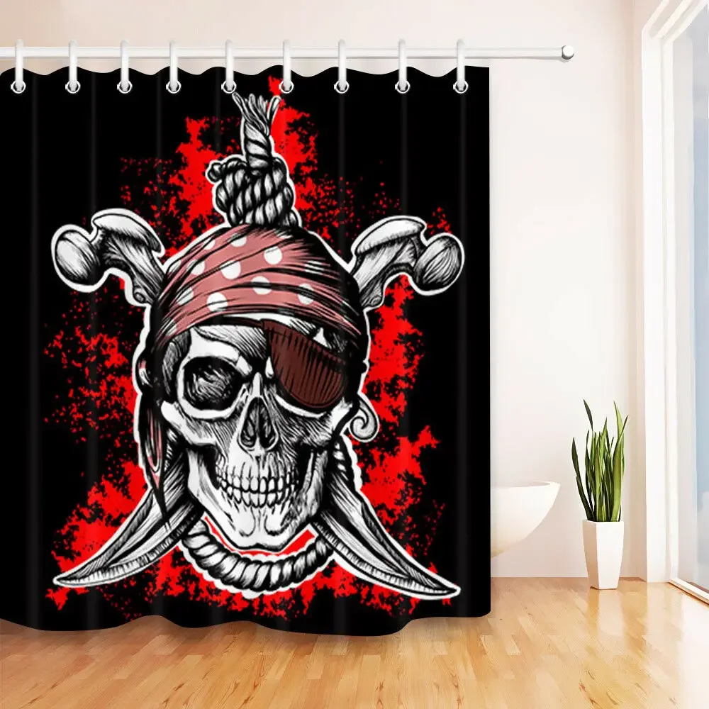 Unique Pirate Skull Shower Curtain Polyester Fabric Bathroom with 12Hooks