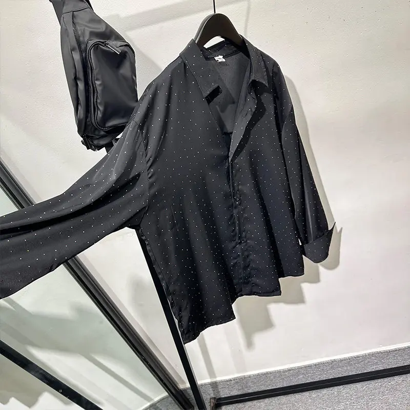 Laid-Back Shirt Top Ruoshuai All-Match Early Autumn Lapel Long Sleeve Black Loose for Men and Women