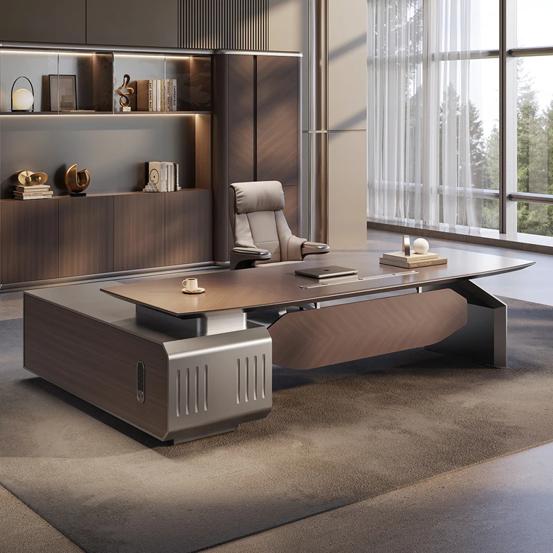 High-grade Wooden Eco-Friendly Durable Surface Treatment Modern Boss Manager Daily Working Commercial Elegant Luxury Desk 3-Year